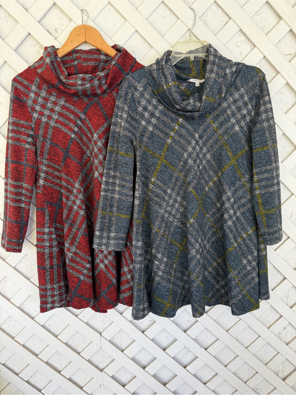 John Mark Sweater Top Bundle Stretch Knit Cowl Neck 3/4 Sleeve Plaid Boho Small